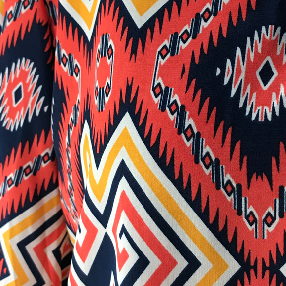 Alya Coral Navy Gold Aztec Tunic Blouse L - Picture 3 of 8